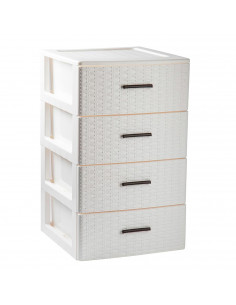 Tradineur - Cajonera de ordenación Rattan de plástico - 4 cajones - Torre de almacenaje multiusos, organizador auxiliar, almacen