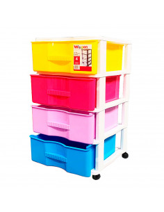 Cajonera con colores surtidos wagon 4 cajones con ruedas 67,5 x 37 x 39,3 cm.  Contenedor de plástico para folios especial para