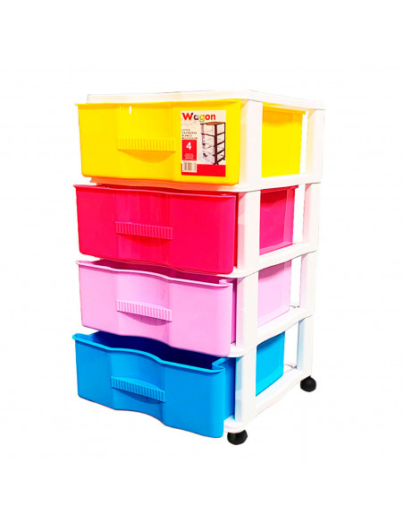 Cajonera con colores surtidos wagon 4 cajones con ruedas 67,5 x 37 x 39,3 cm.  Contenedor de plástico para folios especial para