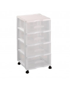 Cajonera color blanco wagon 4 cajones con ruedas 67,5 x 37 x 39,3 cm.  Contenedor de plástico para folios especial para oficina