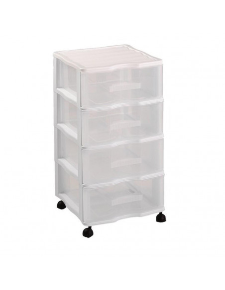 Cajonera color blanco wagon 4 cajones con ruedas 67,5 x 37 x 39,3 cm.  Contenedor de plástico para folios especial para oficina