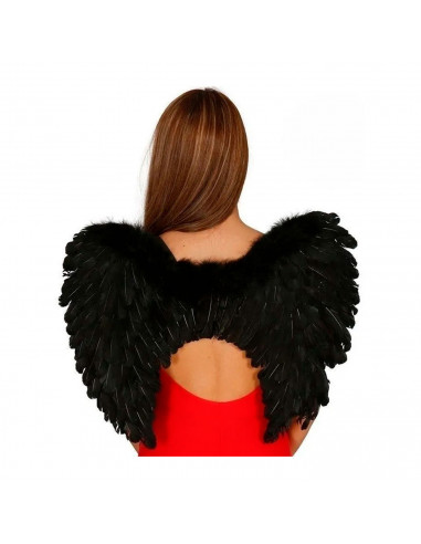 Tradineur - Alas con plumas y tirantes elásticos, complemento para disfraz de halloween, carnaval, cosplay, fiestas, navidad (Ne