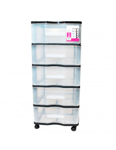 Cajonera con 5 cajones, de color negro, wagon con ruedas 83,1 x 37 x 39,3 cm.  Contenedor de plástico para folios especial para