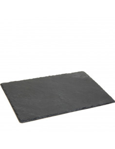 Tradineur - Plato de Pizarra Rectangular, Bandeja para hosteleria, servicio y degustación, Canto rústico, Tabla de Piedra Natura