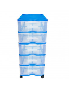 Cajonera de 5 cajones, de color azul, wagon con ruedas 83,1 x 37 x 39,3 cm.  Contenedor de plástico para folios especial para of
