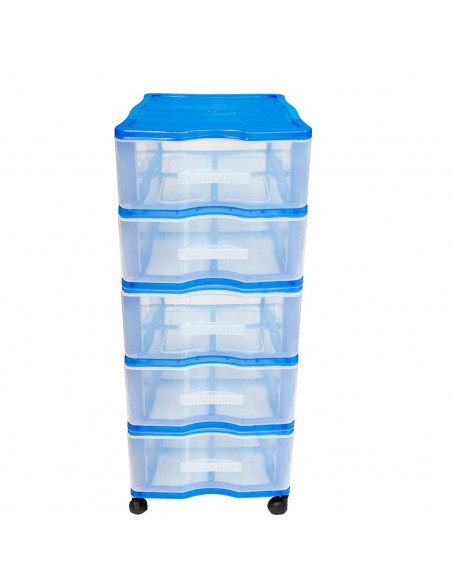 Cajonera de 5 cajones, de color azul, wagon con ruedas 83,1 x 37 x 39,3 cm.  Contenedor de plástico para folios especial para of