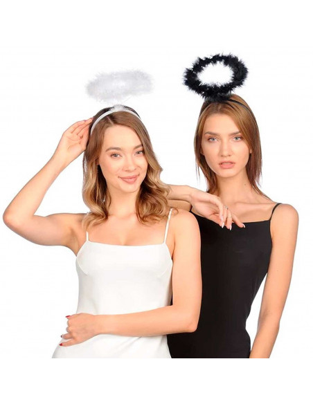 Tradineur - Corona de ángel - Diadema con aro - Complemento para disfraz de carnaval, halloween, cosplay, fiesta, adultos, talla