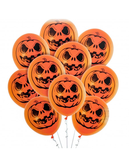 Tradineur - Pack de 10 globos - Diseño Calabaza - 30 cm al inflar - Ideal como decoración de tu hogar y celebrar de halloween.