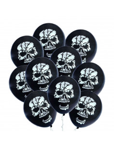 Tradineur - Pack de 10 globos - Diseño Calaveras - 30 cm al inflar - Ideal como decoración de tu hogar y celebrar de halloween.
