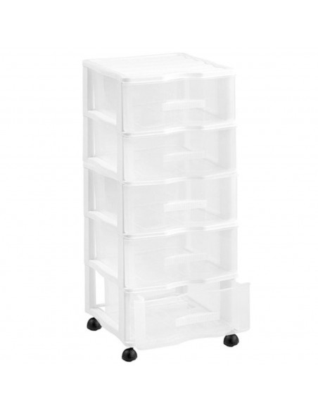 Cajonera de color blanco, con 5 cajones, wagon con ruedas 83,1 x 37 x 39,3 cm.  Contenedor de plástico para folios especial para