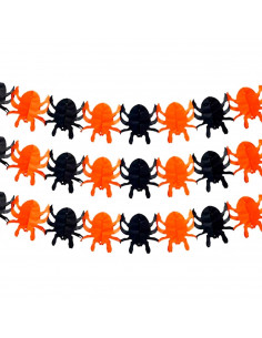 Tradineur - Guirnalda de arañas de Halloween - Diseño clásico - Decoración y accesorio para Halloween - Color naranja y negro -