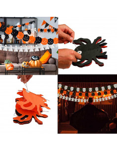 Tradineur - Guirnalda de arañas de Halloween - Diseño clásico - Decoración y accesorio para Halloween - Color naranja y negro - 2
