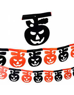 Tradineur - Guirnalda de calabaza sonriente de Halloween - Diseño clásico - Decoración y accesorio para Halloween - Color naranj