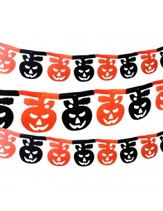 Tradineur - Guirnalda de calabaza sonriente de Halloween - Diseño clásico - Decoración y accesorio para Halloween - Color naranj 2