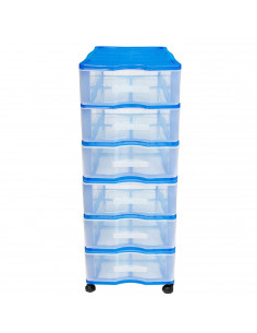 Cajonera wagon,color azul, con 6 cajones, con ruedas, de 98.5 x 36.5 x 38 cm. Contenedor de plástico para folios especial para o