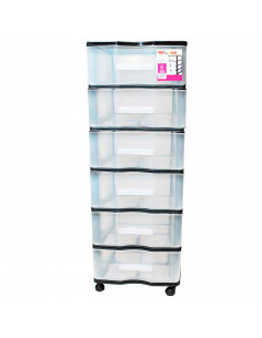 Cajonera wagon,color negro, con 6 cajones, con ruedas, de 98.5 x 36.5 x 38 cm. Contenedor de plástico para folios especial para