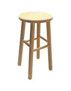 Tradineur - Banqueta redonda, taburete redondo de madera natural con reposapiés, 47 x 25,5 x 25,5 cm