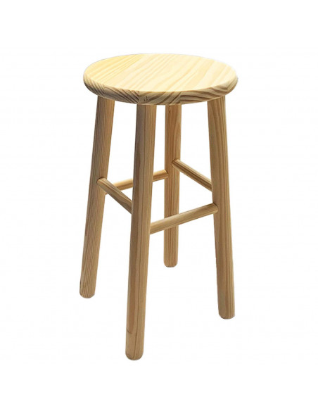 Tradineur - Banqueta redonda, taburete redondo de madera natural con reposapiés, 47 x 25,5 x 25,5 cm