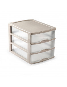 Tradineur - Cajonera de sobremesa 35,5 x 27 x 26 cm 3 cajones transparentes estructura marrón