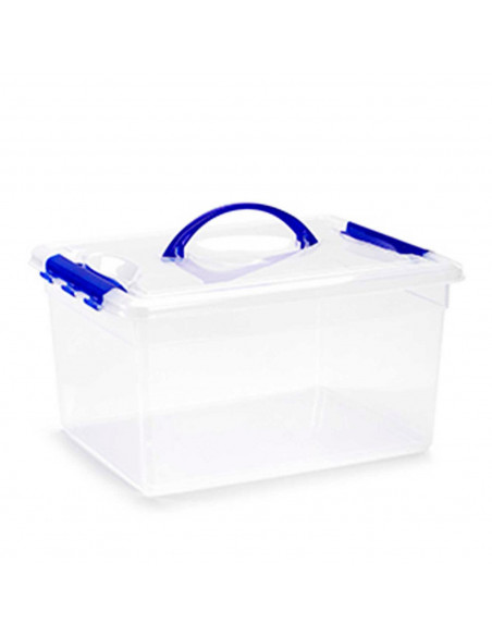 Tradineur - Caja plástico con asa 12 litros 34 x 27 x 18 cm,  transparente
