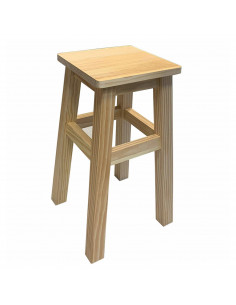 Tradineur - Taburete clásico bajo para cocina, taburete madera natural cuadrado, macizo 48,5 x 28 x 28 cm