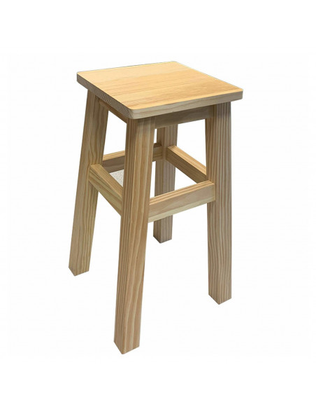 Tradineur - Taburete clásico bajo para cocina, taburete madera natural cuadrado, macizo 48,5 x 28 x 28 cm