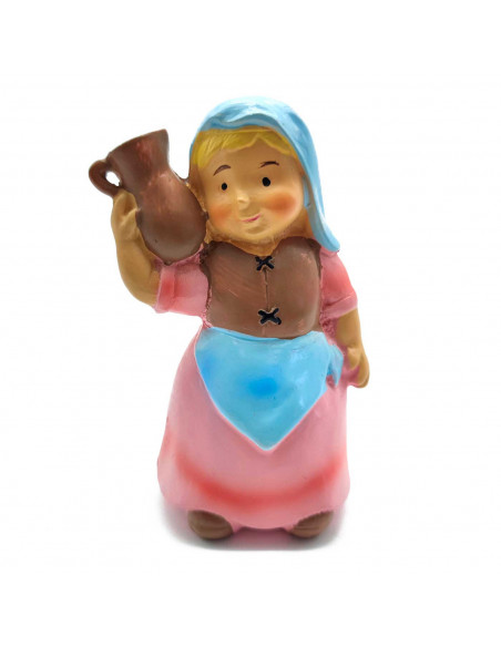 Tradineur - Figura de pastora de color rosa con saco para belén - Fabricado en marmolina - figura decorativa divertida para naci