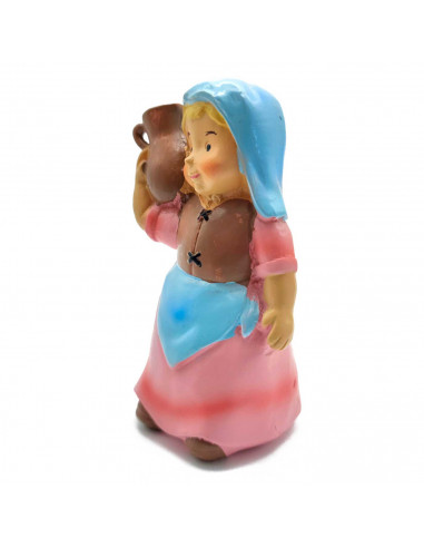 Tradineur - Figura de pastora de color rosa con saco para belén - Fabricado en marmolina - figura decorativa divertida para naci