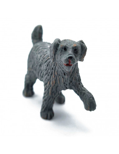 Tradineur - Figura de perro de color gris para belén - Fabricado en plástico - Figura decorativa divertida para nacimiento, navi