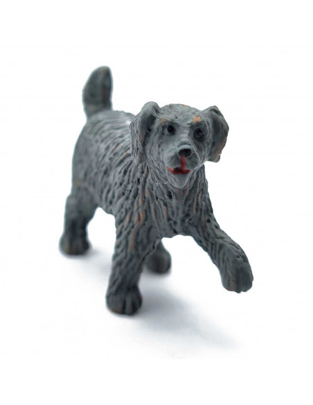 Tradineur - Figura de perro de color gris para belén - Fabricado en plástico - Figura decorativa divertida para nacimiento, navi