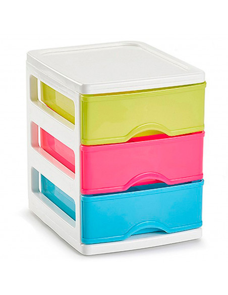 Tradineur - Cajonera Turia de plástico con 3 cajones multicolor, torre almacenaje, sobremesa, escritorio, baño, oficina (Blanco,