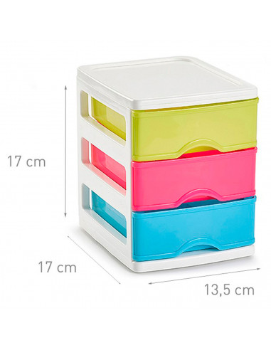 Tradineur - Cajonera Turia de plástico con 3 cajones multicolor, torre almacenaje, sobremesa, escritorio, baño, oficina (Blanco,
