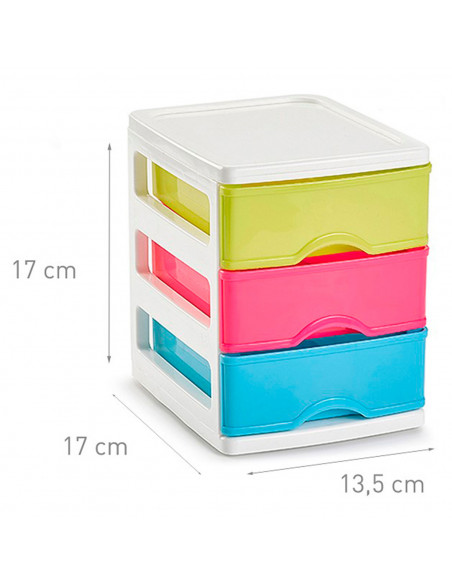 Tradineur - Cajonera Turia de plástico con 3 cajones multicolor, torre almacenaje, sobremesa, escritorio, baño, oficina (Blanco,