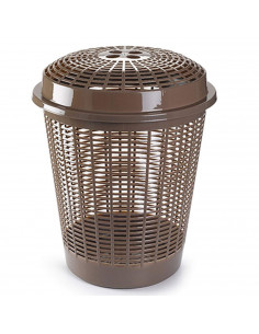 Tradineur - Cesto redondo para ropa sucia con tapa, pongotodo, cubo para almacenar la colada, diseño a rayas, hogar (Marrón, 50