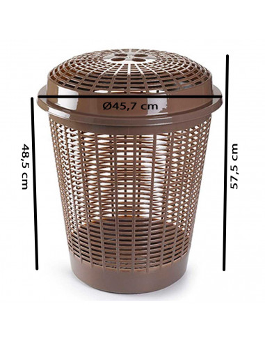 Tradineur - Cesto redondo para ropa sucia con tapa, pongotodo, cubo para almacenar la colada, diseño a rayas, hogar (Marrón, 50