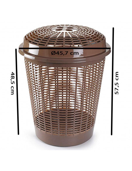 Tradineur - Cesto redondo para ropa sucia con tapa, pongotodo, cubo para almacenar la colada, diseño a rayas, hogar (Marrón, 50