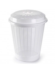 Tradineur - Cesto para ropa sucia redondo con tapa, pongotodo, cubo para almacenar la colada, diseño a rayas, hogar (Blanco, 50