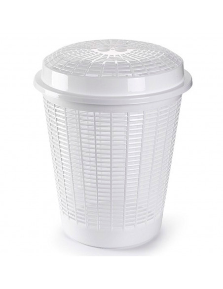 Tradineur - Cesto para ropa sucia redondo con tapa, pongotodo, cubo para almacenar la colada, diseño a rayas, hogar (Blanco, 50