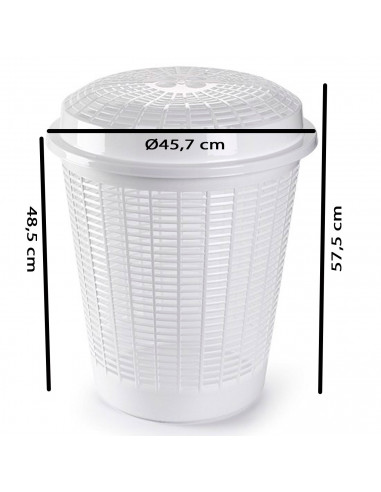 Tradineur - Cesto para ropa sucia redondo con tapa, pongotodo, cubo para almacenar la colada, diseño a rayas, hogar (Blanco, 50