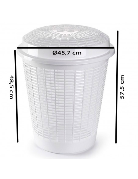 Tradineur - Cesto para ropa sucia redondo con tapa, pongotodo, cubo para almacenar la colada, diseño a rayas, hogar (Blanco, 50