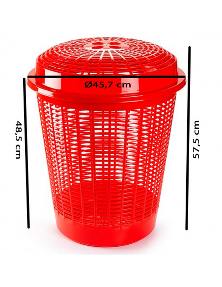Tradineur - Cesto redondo para ropa sucia, pongotodo con tapa, cubo para almacenar la colada, diseño a rayas, hogar (Rojo, 50 li