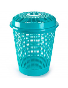 Tradineur - Cesto para ropa sucia con tapa, pongotodo redondo, cubo para almacenar la colada, diseño a rayas, hogar (Turquesa, 5