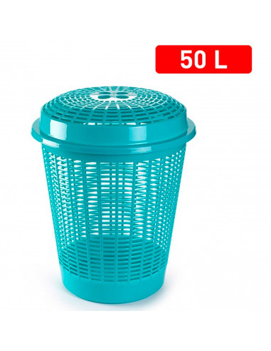 Tradineur - Cesto para ropa sucia con tapa, pongotodo redondo, cubo para almacenar la colada, diseño a rayas, hogar (Turquesa, 5