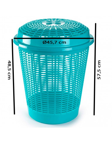 Tradineur - Cesto para ropa sucia con tapa, pongotodo redondo, cubo para almacenar la colada, diseño a rayas, hogar (Turquesa, 5