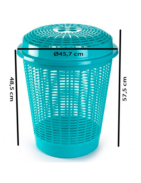 Tradineur - Cesto para ropa sucia con tapa, pongotodo redondo, cubo para almacenar la colada, diseño a rayas, hogar (Turquesa, 5