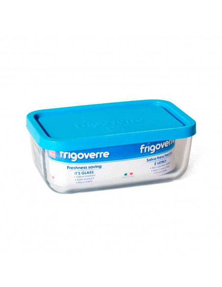 Frigoverre - Fiambrera rectangular de cristal con tapa de plástico, contenedor para alimentos de vidrio, 370 cl, 26 x 21 x 10 cm