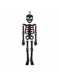 Tradineur - Esqueleto colgante con diseño mexicano para Halloween - Fabricado en plástico - Adorno para decoración - Longitud 66