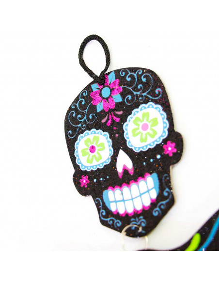 Tradineur - Esqueleto colgante con diseño mexicano para Halloween - Fabricado en plástico - Adorno para decoración - Longitud 66