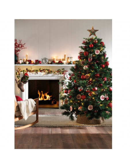 Tradineur - Set de 42 bolas de navidad de color rojo con tamaños y diseños surtidos y 1 estrella en rojo, ideal para completar e