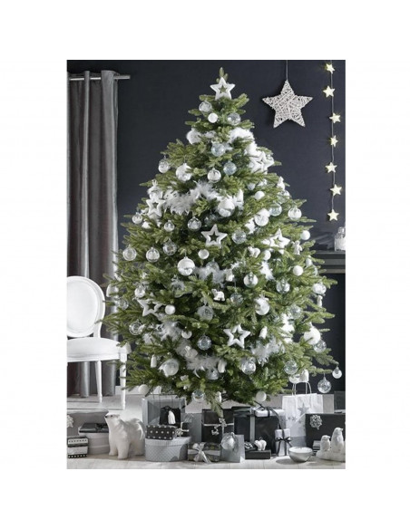 Tradineur - Set de 42 bolas de navidad de color plata con tamaños y diseños surtidos y 1 estrella en plata, ideal para completar